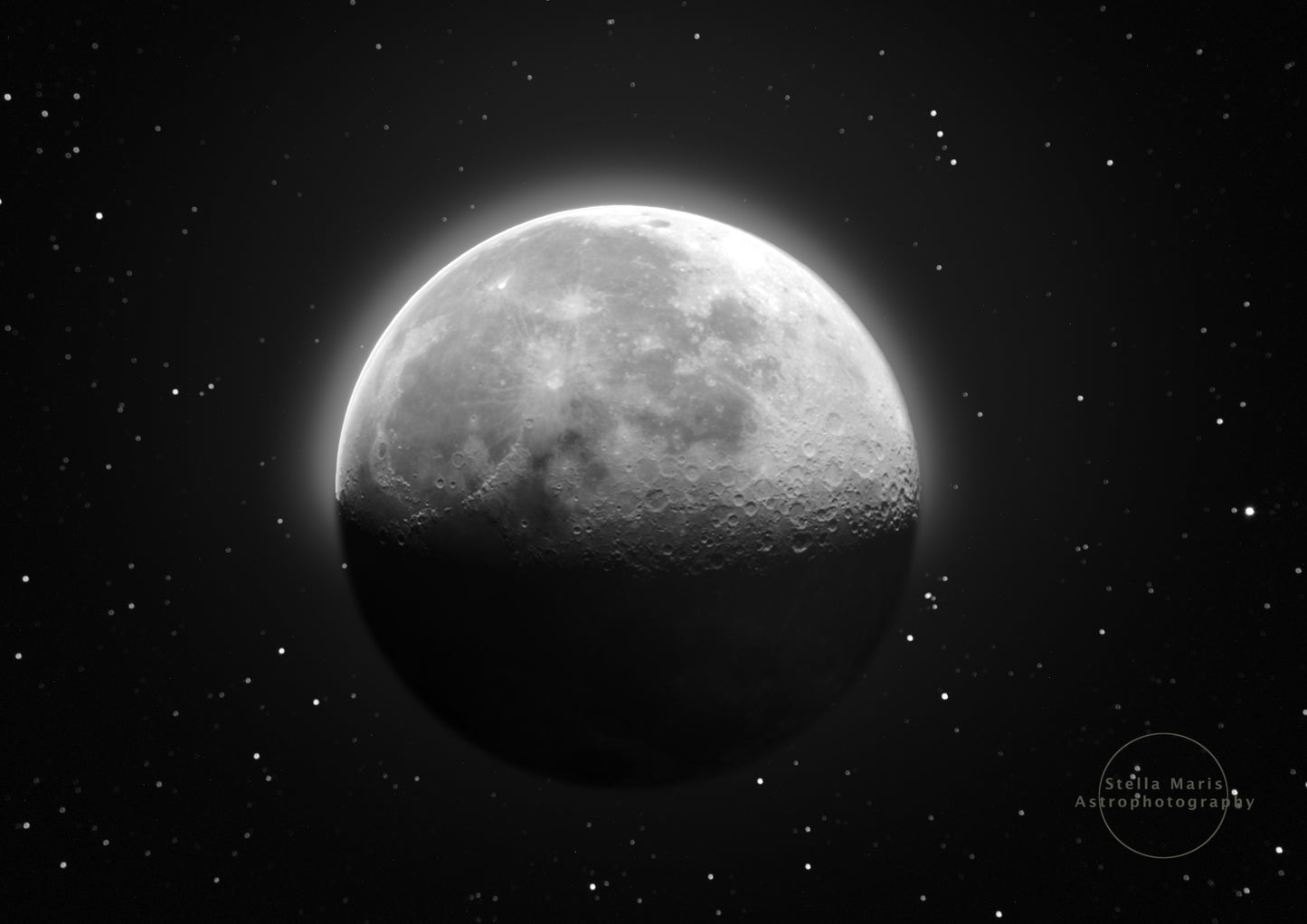 Close-up of the moon with a starry background