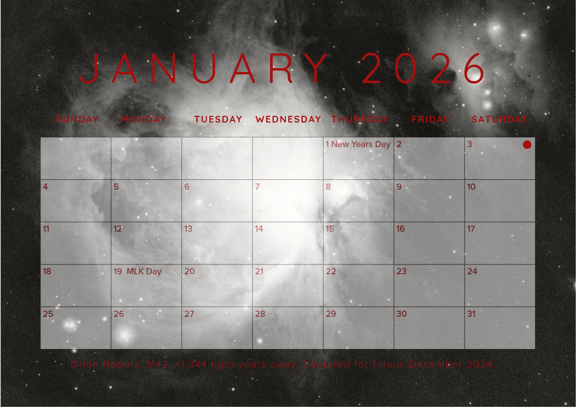 DIGITAL 2026 Astrophotography Calendar (NOT PRINTED)